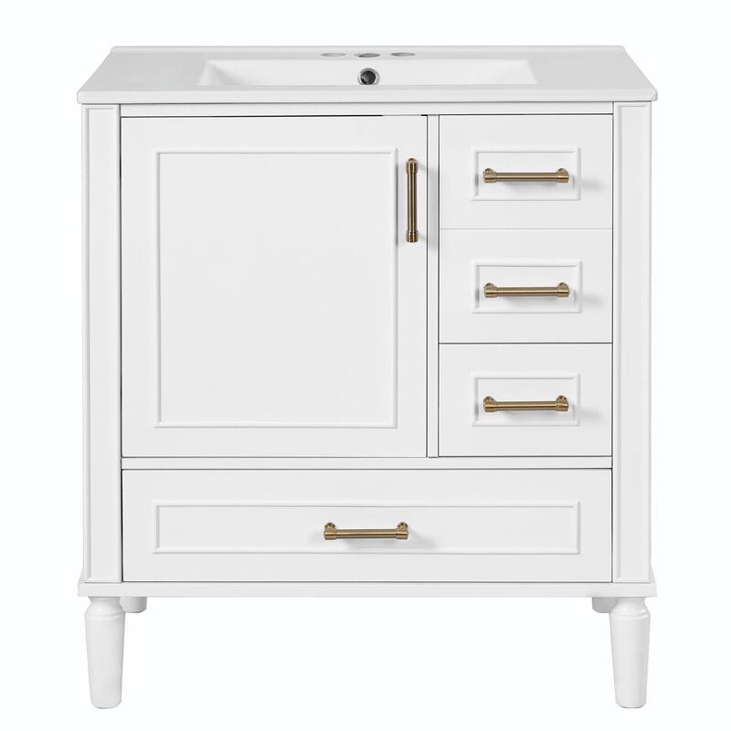 30" Bathroom Vanity with Ceramic Sink, Soft-Close Door, Built-in Shelf & Ample Storage