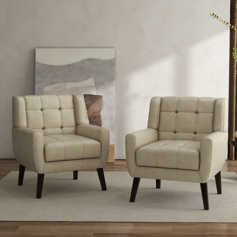 Tufted Wingback Accent Chairs Linen/Faux Leather/Velvet Armchairs Set of 2