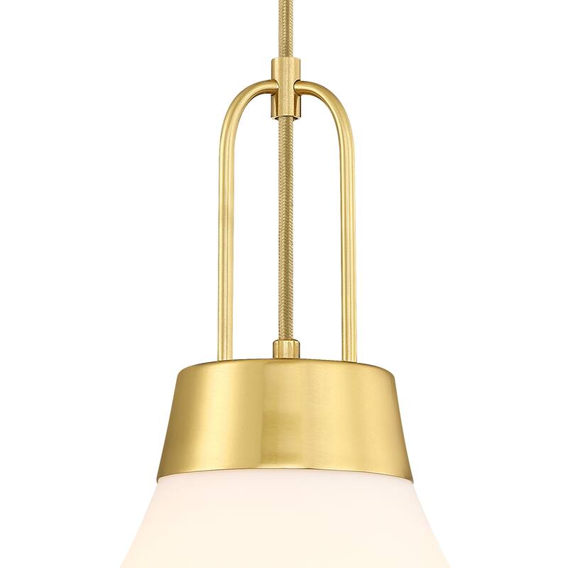 Evergreen Oasis 60 Watt 1-Light Brushed Gold Down Pendant Light with Etched Opal Glass Shade - 16.5