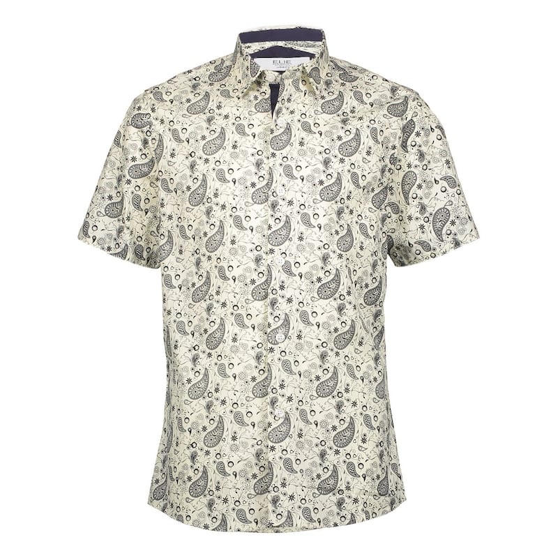 Elie Balleh Boys' White Short Sleeve Paisley Slim Fit Shirt