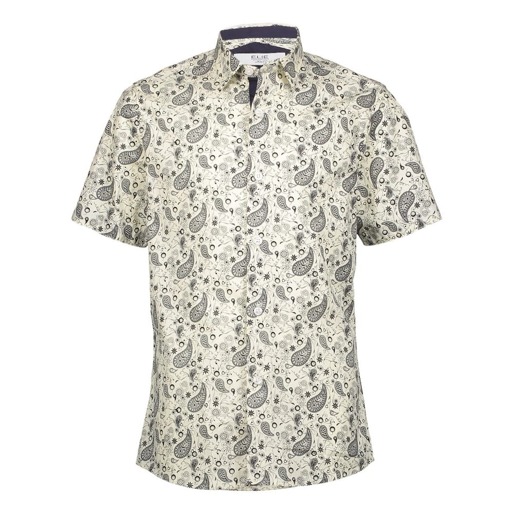 Elie Balleh Boys' White Short Sleeve Paisley Slim Fit Shirt