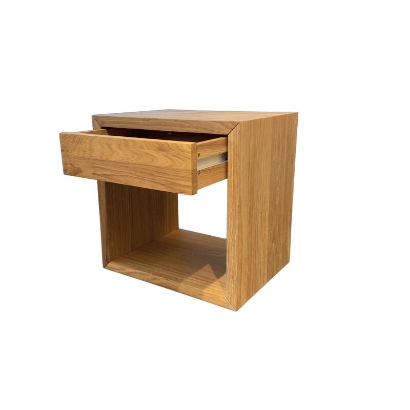 Scandinavian Floating Nightstand with Drawer, Solid Oak - Bedroom Side Table