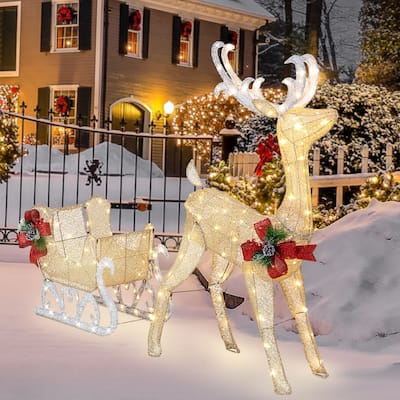 Futzca Christmas Light Holiday Reindeer & Sleigh