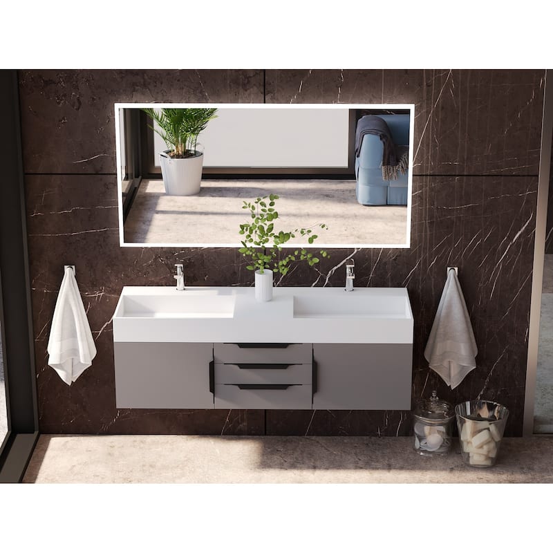 Amazon 60" Wall Mounted Bathroom Vanity Set w/ White Top