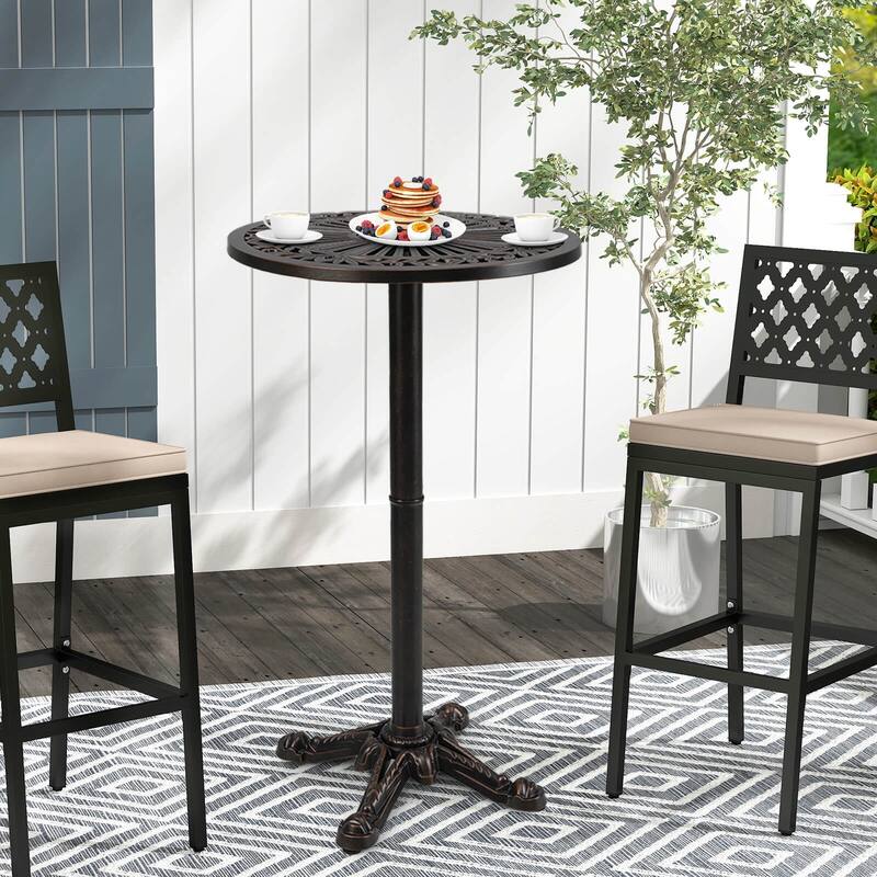 Costway 24” Patio Round Bar Table with Carved Texture for Garden - Bronze - See Details