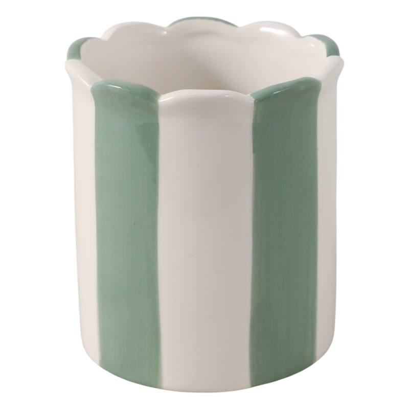 Boho Striped Ceramic Storage Container with Scalloped Rim - 4"