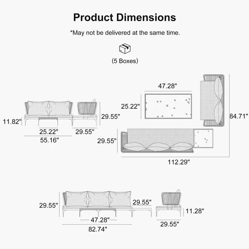 PURPLE LEAF Melben Light Grey Modular Outdoor Sectional with Cushions Flexible Layout Patio Conversation Set Couch