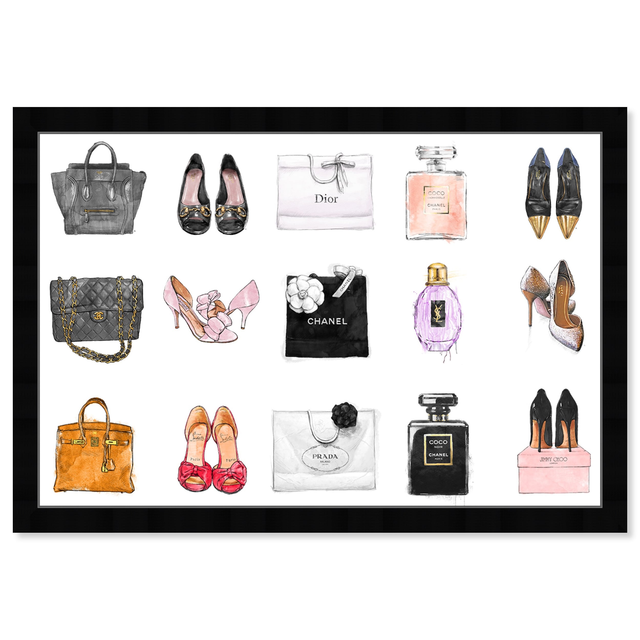 Oliver Gal 'Clear Fashion Thoughts Night' Fashion and Glam Framed Wall Art  Prints Shoes - Black, Gold - Bed Bath & Beyond - 31288720