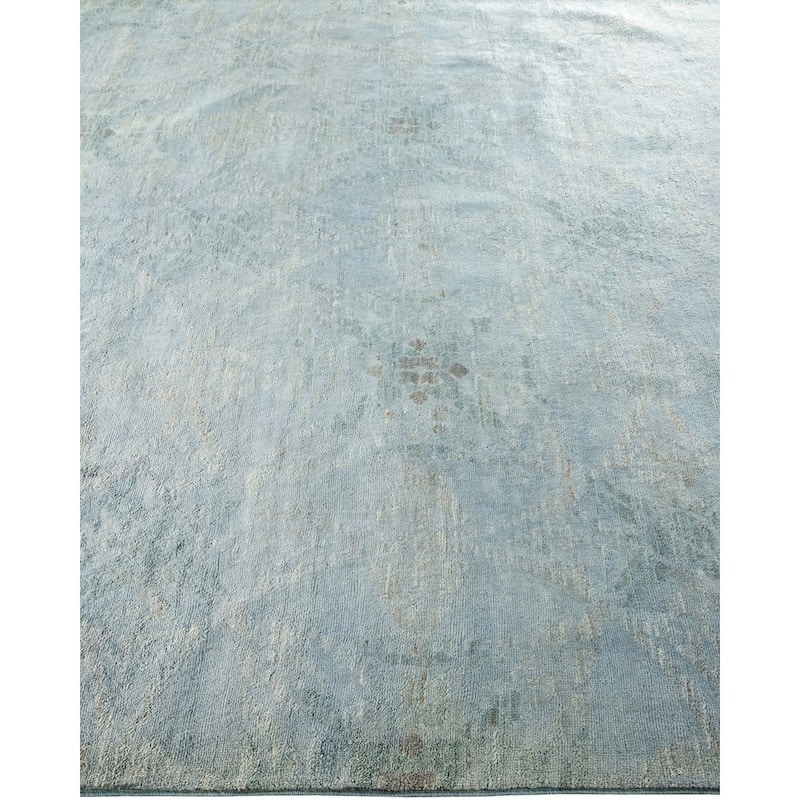 Overton Hand Knotted Wool Vintage Inspired Modern Contemporary Overdyed Blue Area Rug - 6' 0" x 12' 2"