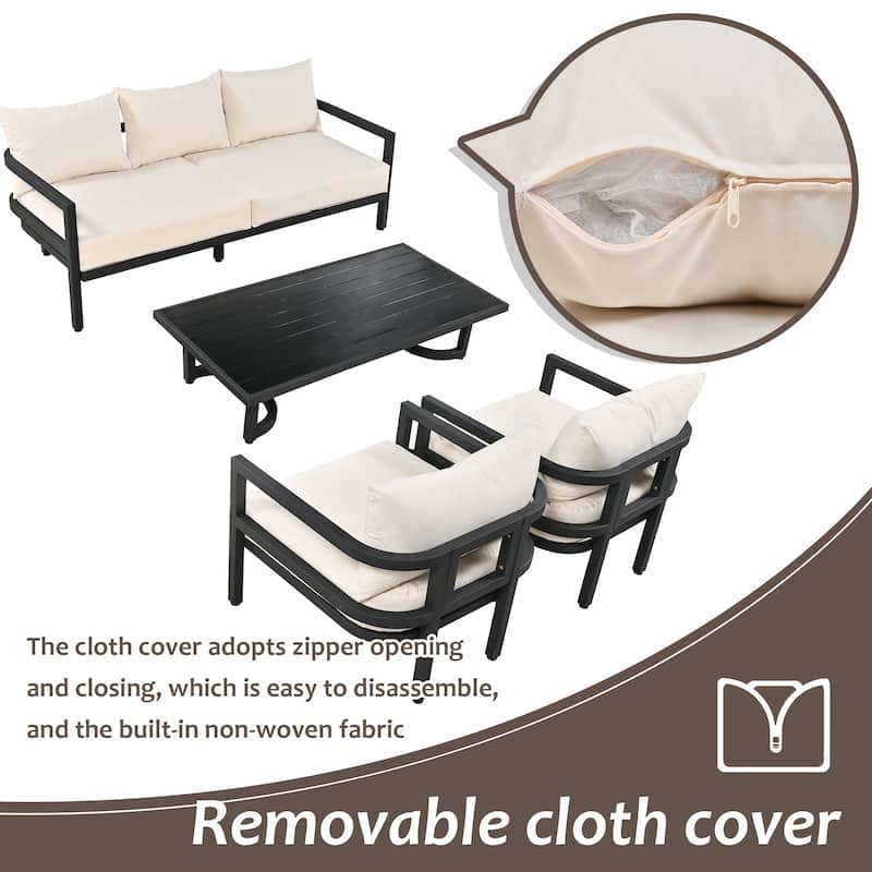 4-Piece Outdoor Steel Patio Sectional with Table and Cushions