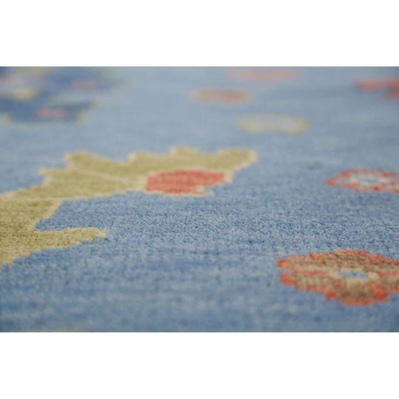 All-Over Blue Oushak Indian Large Rug Hand-Knotted Wool Carpet - 9'1" x 17'9"