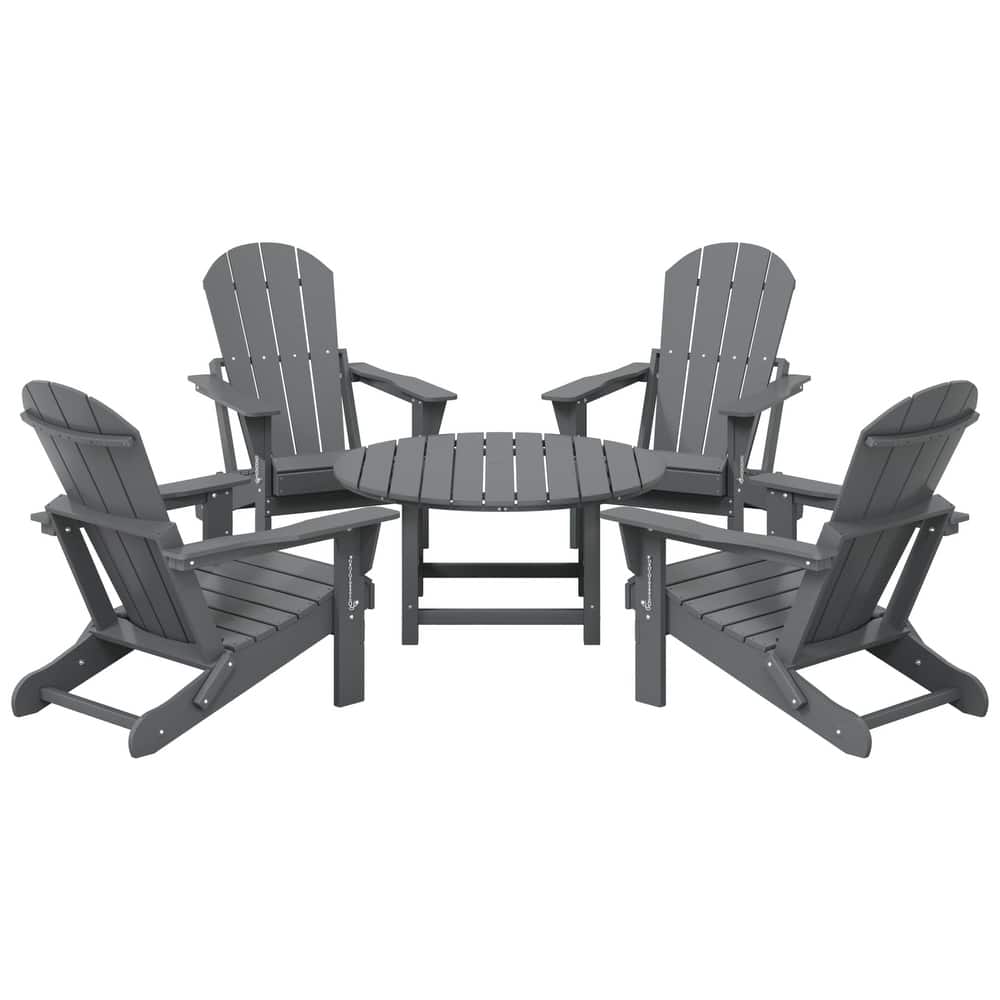 Laguna Outdoor 5-Piece Adirondack Chair With Round Coffee Table Conversation Set