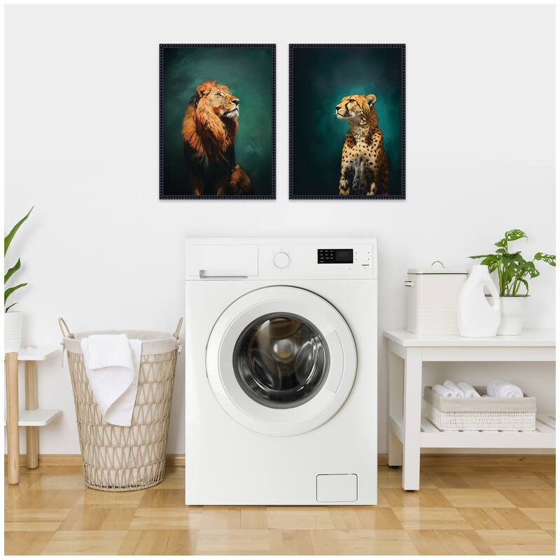 Kate and Laurel Twlight Lion and Cheetah 2 Piece Framed Canvas Wall Art Set by The Creative Bunch Studio