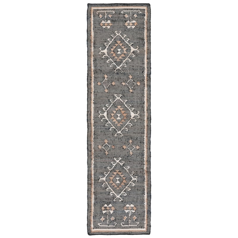 SAFAVIEH Flatweave Kilim Emiljana Jute Rug - 2'3" x 9' Runner - Black/Ivory