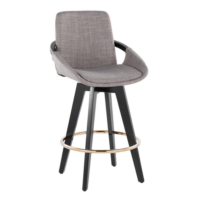 Carson Carrington Pugo Fixed-Height Counter Stool with Black Wood Base (Set of 2) - Grey Fabric + Gold Footrest