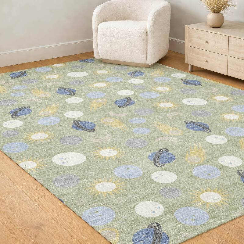 Machine Washable Indoor/ Outdoor Planets Comets Chantille Rug