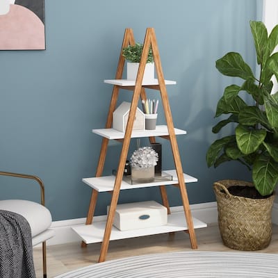 Solid Bamboo "A" Frame Ladder Bookshelf - 4-Tier Display Shelf