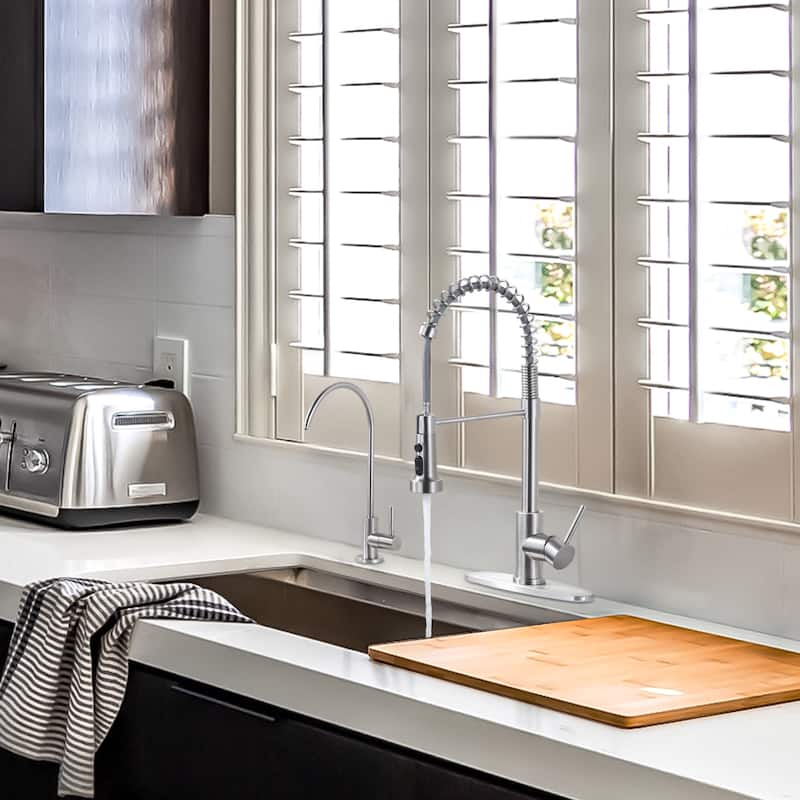 WOWOW Three Function Pull Down Kitchen Faucet with Drinking Water Faucet