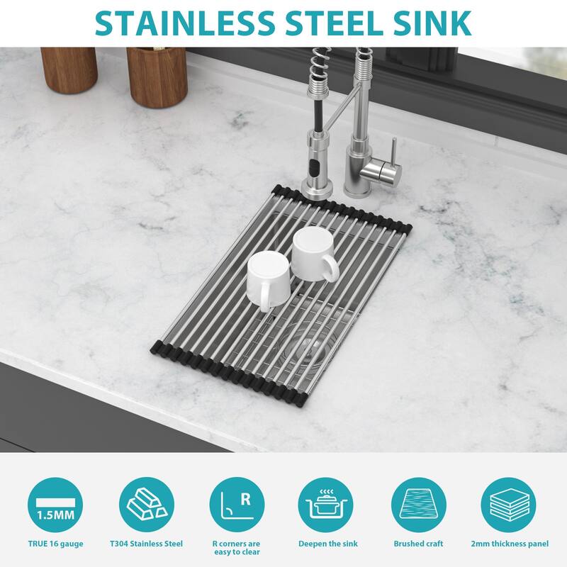 Undermount 16 Gauge Single Bowl Stainless Steel Kitchen Sink in Brushed Nickel