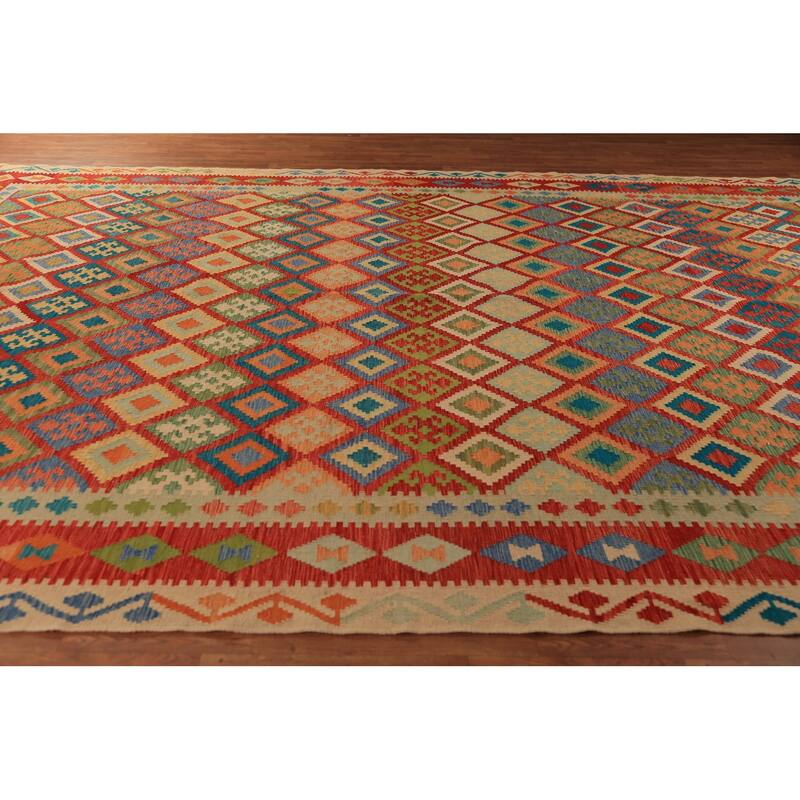 South Western Style Kilim Oriental Large Rug Flatweave Wool Carpet - 10'4"x 16'0"