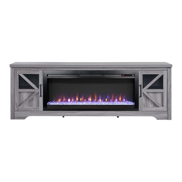 Modern Electric Fireplace TV Stand with 2 Storage Cabinets and 8 Color LED Flames for Living Room Bedroom and Office​