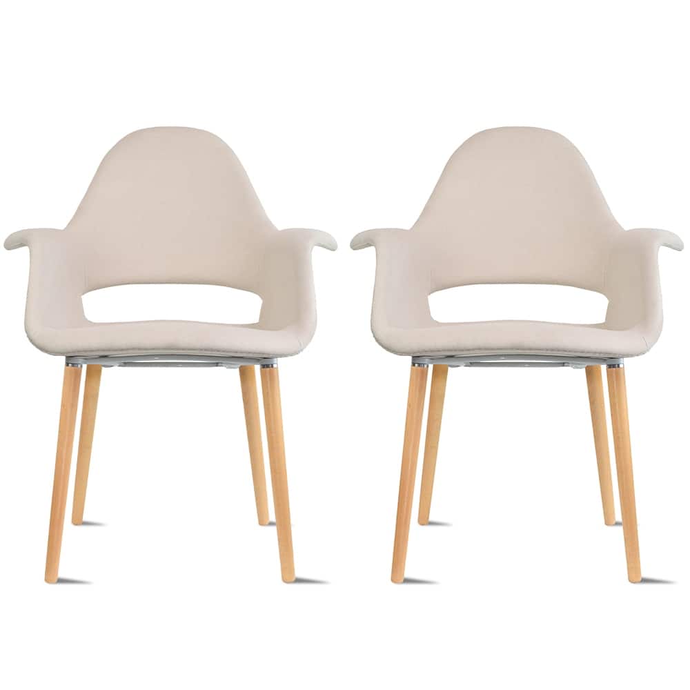 Set of 2 Upholstered Fabric Armchairs with Natural Wooden Legs for Dining Room Office or Accent Chair, Green