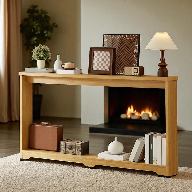 70.1" Modern Corrugated Console Table with Storage Shelf, Narrow Entryway Sofa Table for Hallway or Foyer - Natural
