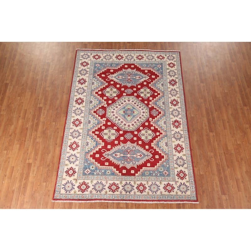 Traditional Red Kazak Area Rug Hand-Knotted Wool Carpet - 6'8" x 9'6"