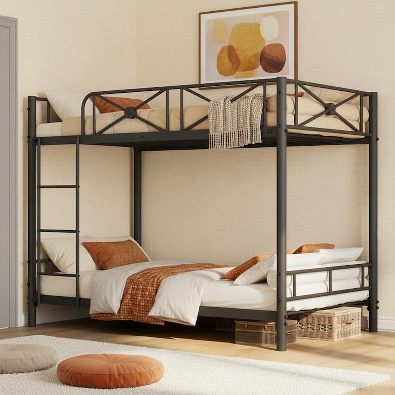 Metal Bunk Bed Twin Over Twin, with Safety Guard Rails