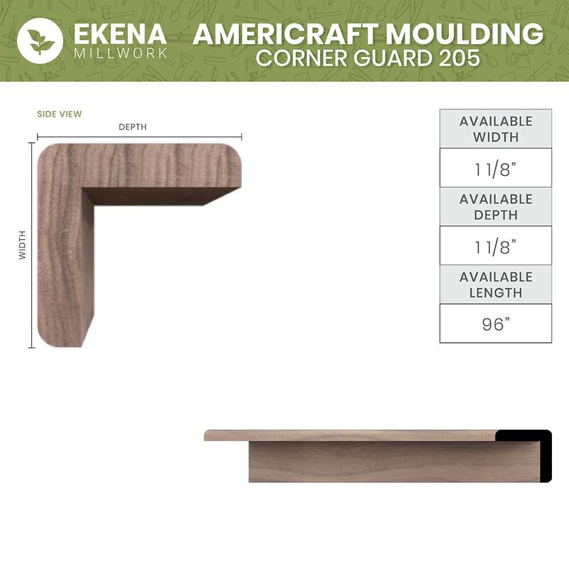 WM205 1-1/8-in D x 1-1/8-in W x 96-in L Americraft Solid Hardwood Stain Grade Corner Guard Moulding