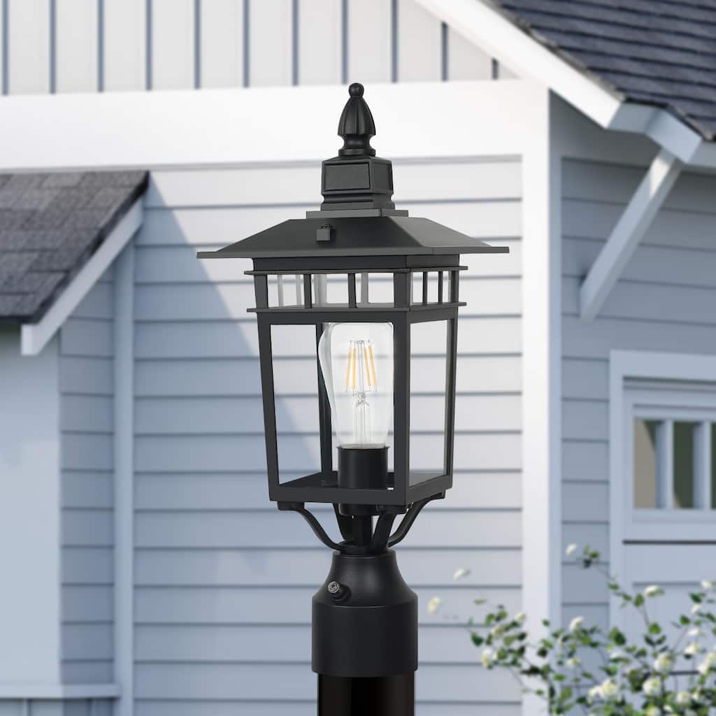 Black Outdoor Post Lantern Fixture with Clear Glass Shade