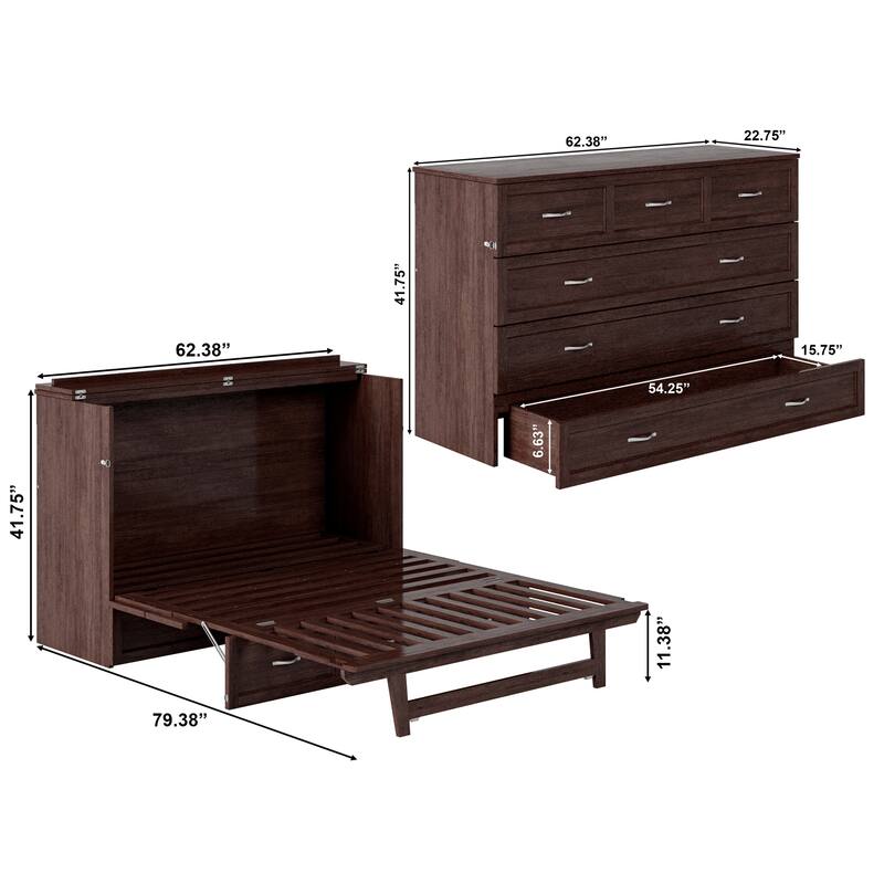 AFI Northfield Murphy Bed Chest with 6" Mattress, Storage Drawer & Built-In Charger