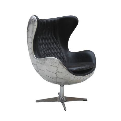 Egg Metal Chair with Leather Upholstery
