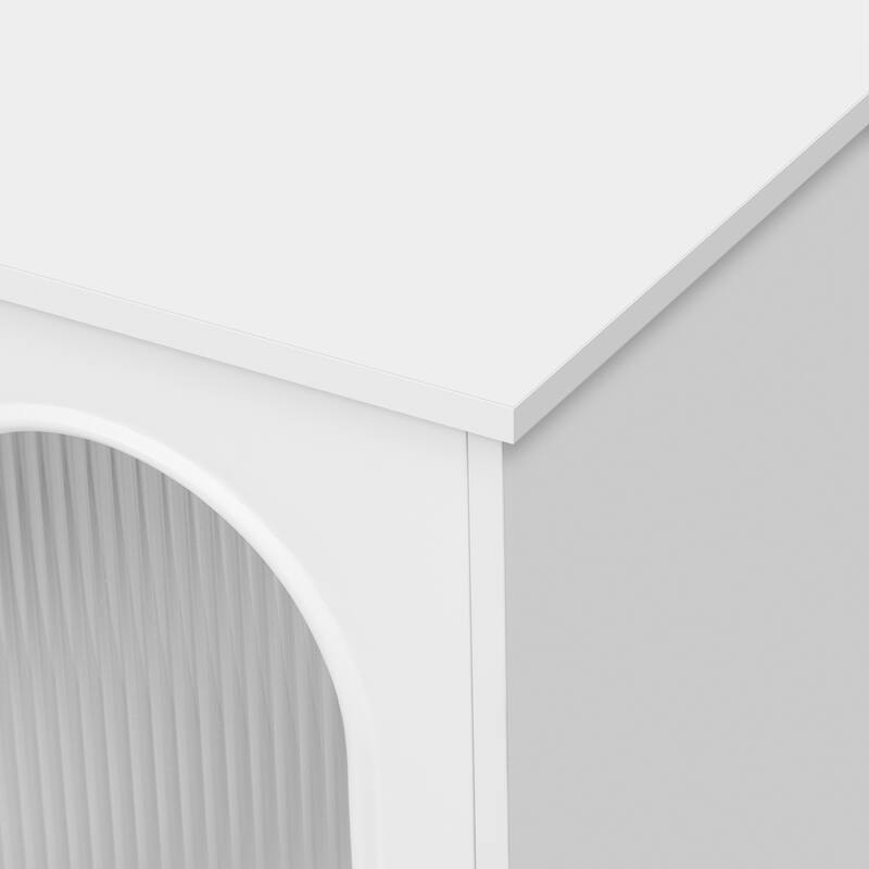 Roomfitters Modern TV Stand for up to 80 Inch TV, Media Console with Fluted Glass Doors, Drawers and Metal Legs, White