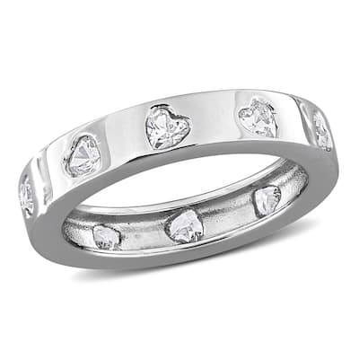 Miadora 1 1/2ct TGW Created White Sapphire Heart Eternity Ring in Sterling Silver