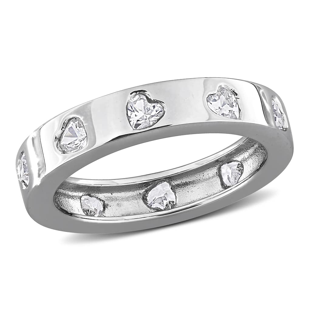 Miadora 1 1/2ct TGW Created White Sapphire Heart Eternity Ring in Sterling Silver