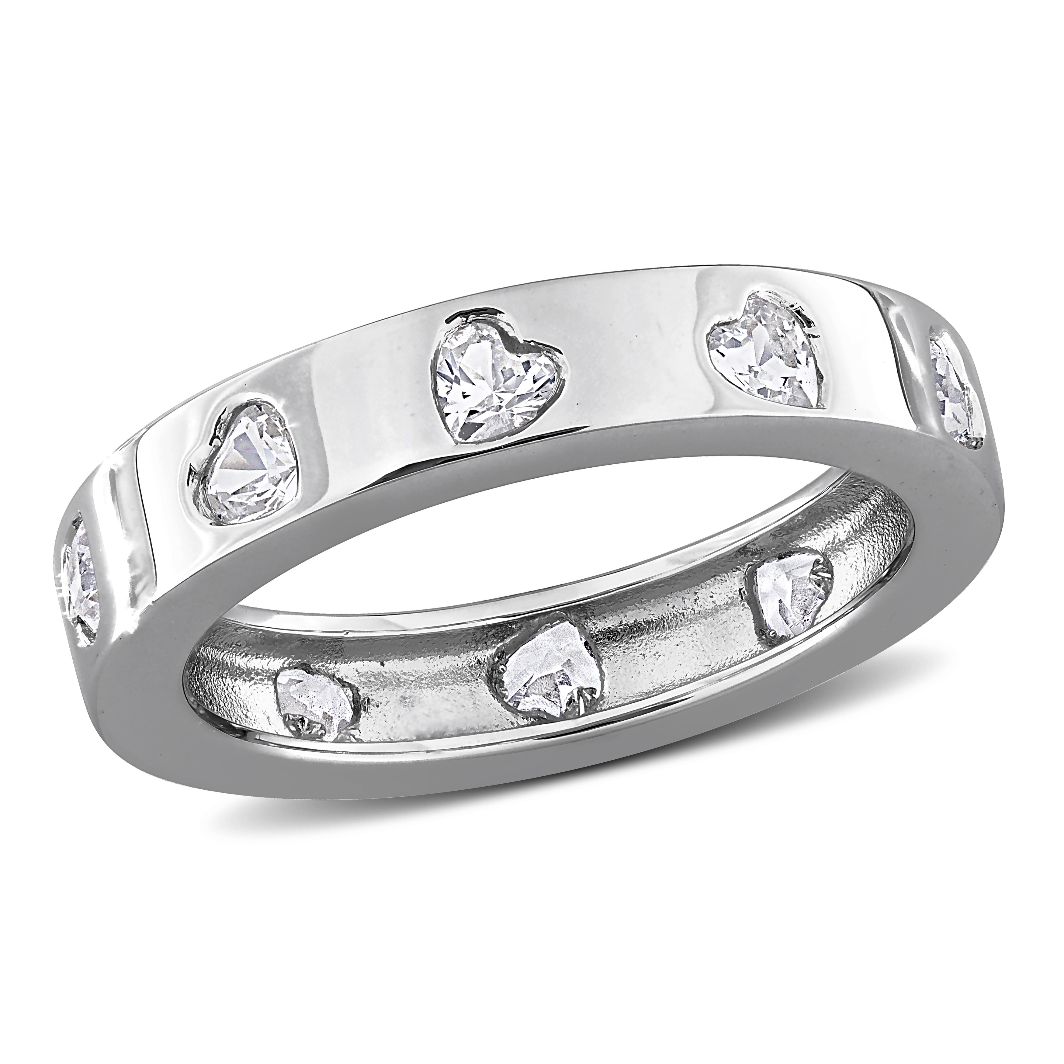 Miadora 1 1/2ct TGW Created White Sapphire Heart Eternity Ring in Sterling Silver