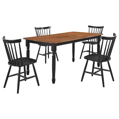 Halie 5pc Dining Table Set, Walnut Brown Wood, 4 Spindle Back Chairs