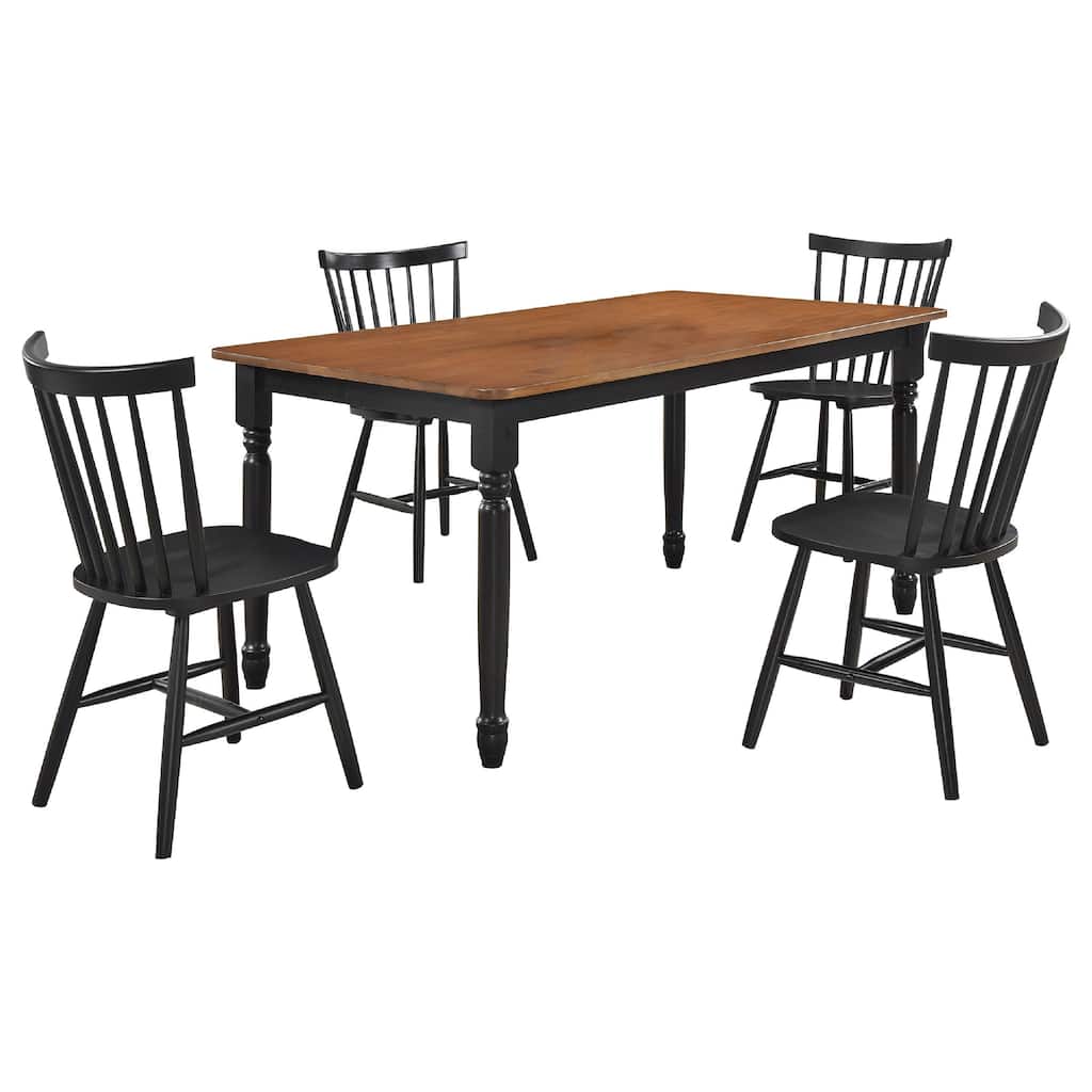 Halie 5pc Dining Table Set, Walnut Brown Wood, 4 Spindle Back Chairs