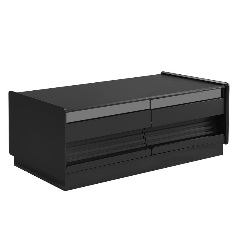 Modern Rectangle Coffee Table with 4 Drawers and 2 Display Shelves, Center Table with Magazine Holder for Living Room