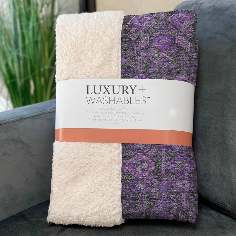 Premium Machine Washable Boho Moroccan Sherpa Throw Blanket