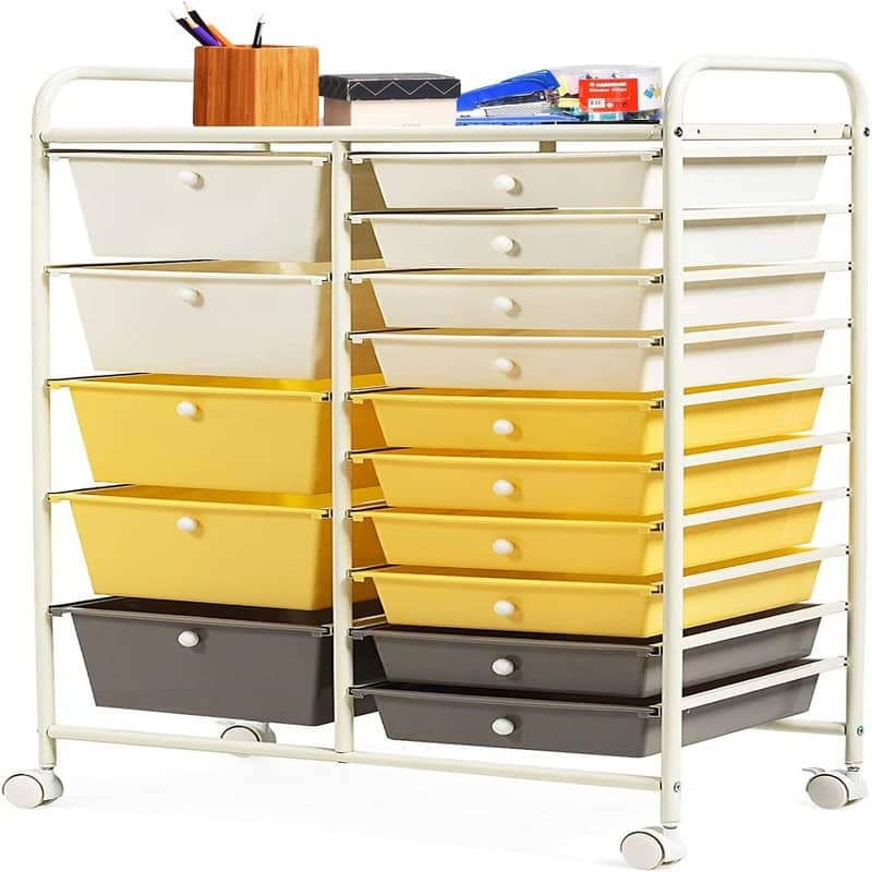15 Drawer Storage Drawer Cart - 14.5"D x 25"W x 34.5"H - Yellow