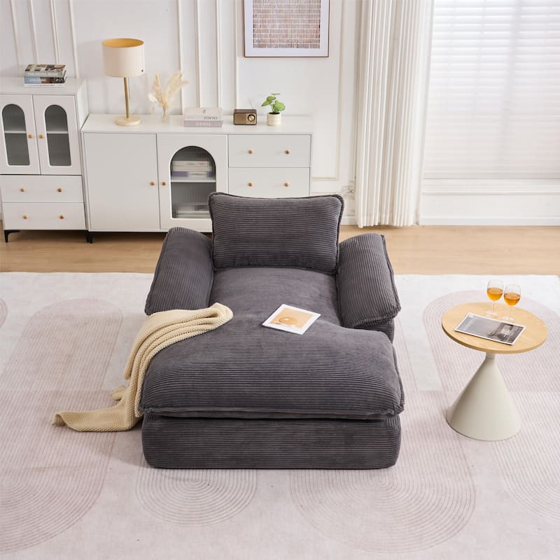 Oversized Single Chaise Lounge Sofa Armchair for Living Room, Corduroy Upholstered Accent Reading Chair Lounge Chair - Gray