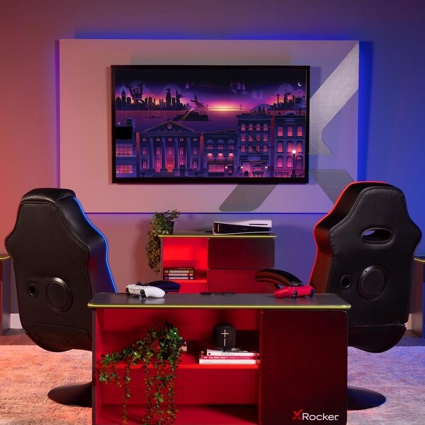 X Rocker Carbon-Tek Gaming End Table with LED, Gray/Red - Bed Bath