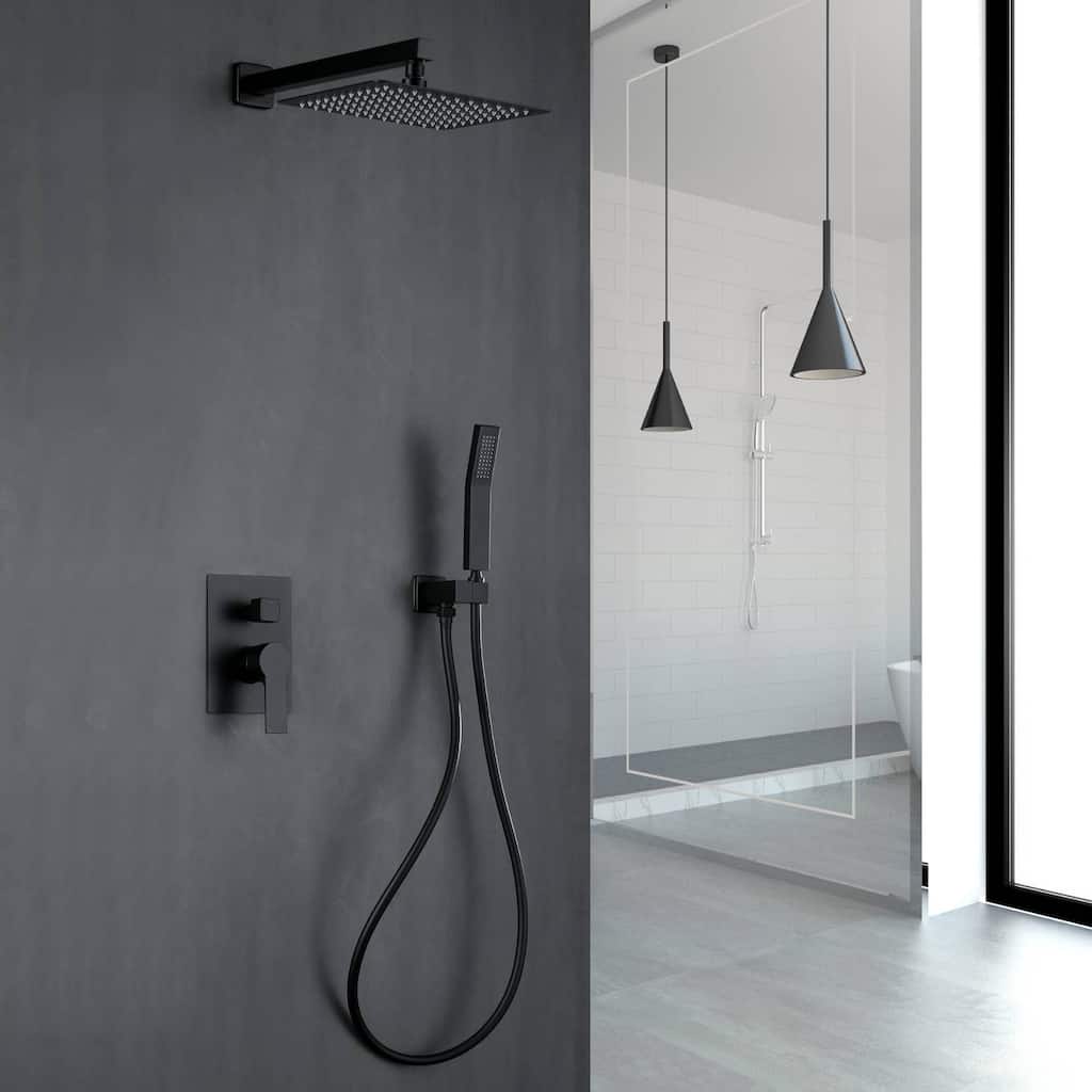 Wall Mounted Shower Faucet With Hand Shower Modern Shower System Set 10 Inch Rainfall Shower Head With Pressure Balance Valve