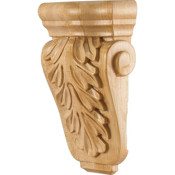 slide 1 of 1, Hardware Resources Corbel with Acanthus Styling, 7"H x 4-1/2"W x 2"D Natural Maple