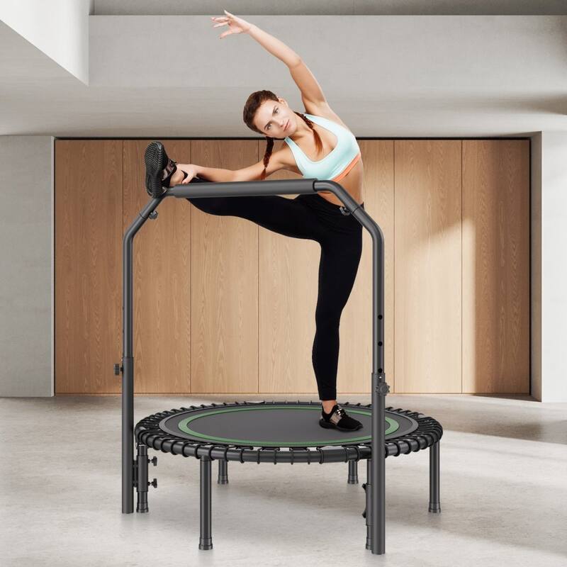 Black-Green Foldable Steel Fitness Trampoline with Adjustable Handle Perfect for Home Exercise