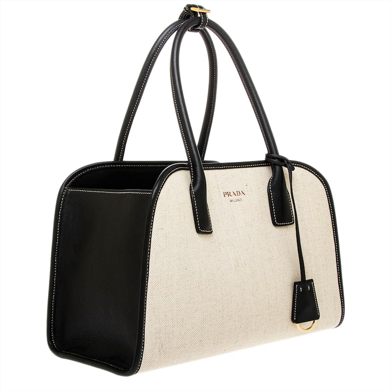 Prada Medium Canvas and Leather Top Handle Bag