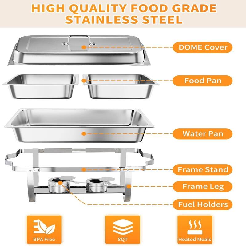 2 Packs 8 Qt Chafing Dish for Buffet Set Chafers and Buffet Warmers Sets