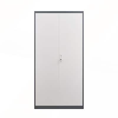Gray Metal Large-Capacity Wardrobe with Hanging Rod and Locks for Bedroom and Living Room